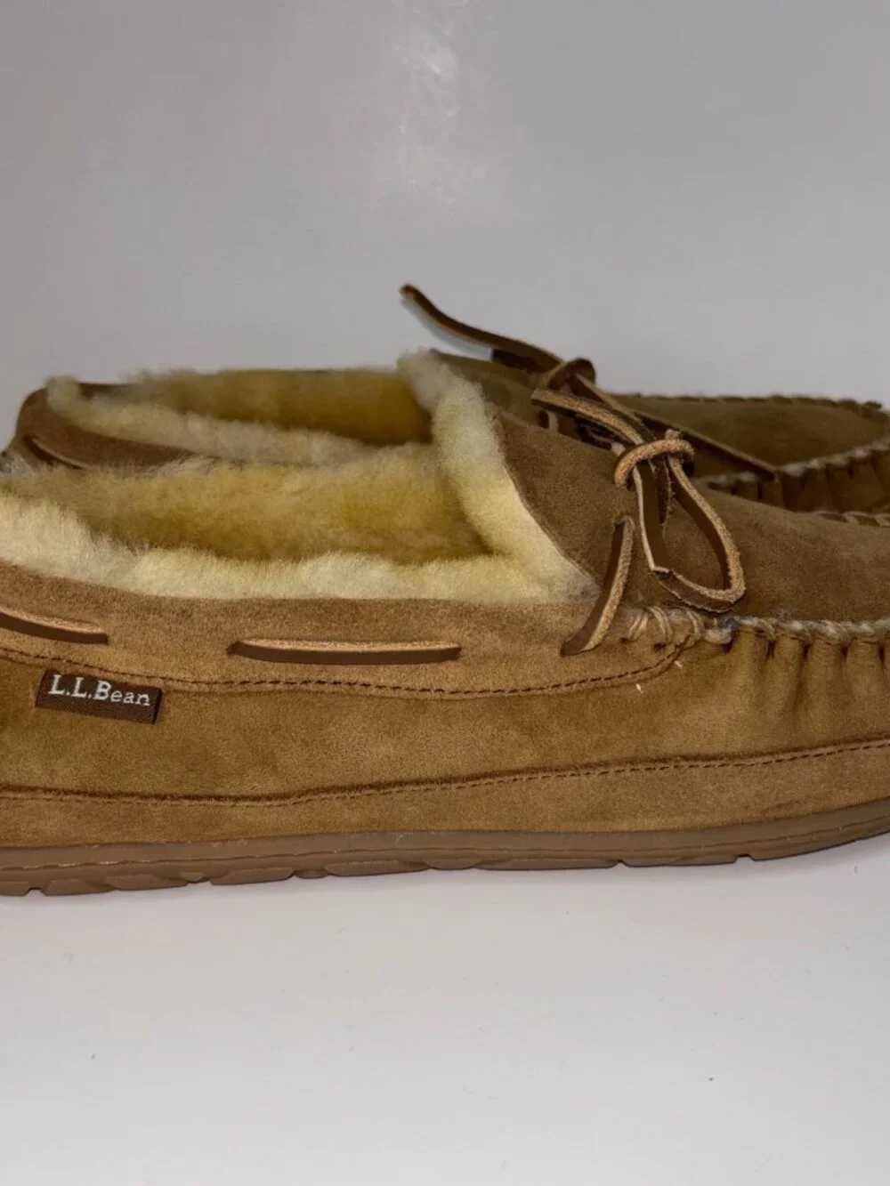 LL Bean Wicked Good Slippers Shoes Mens 11 M Brown Suede Shearling Moccasin
